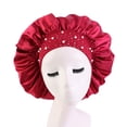 thumbnail image 2 of Visland Silky Sleep Cap Adjustable Satin Cap,Faux Pearls Rhinestone Elastic Band Bouffant Hat for Night Sleeping Hair Bonnet, 2 of 4