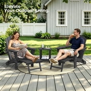 Set of 2 HDPE Adirondack Rocking Chairs with Ottoman, Folding 4-in-1 Patio Rocker, Gray