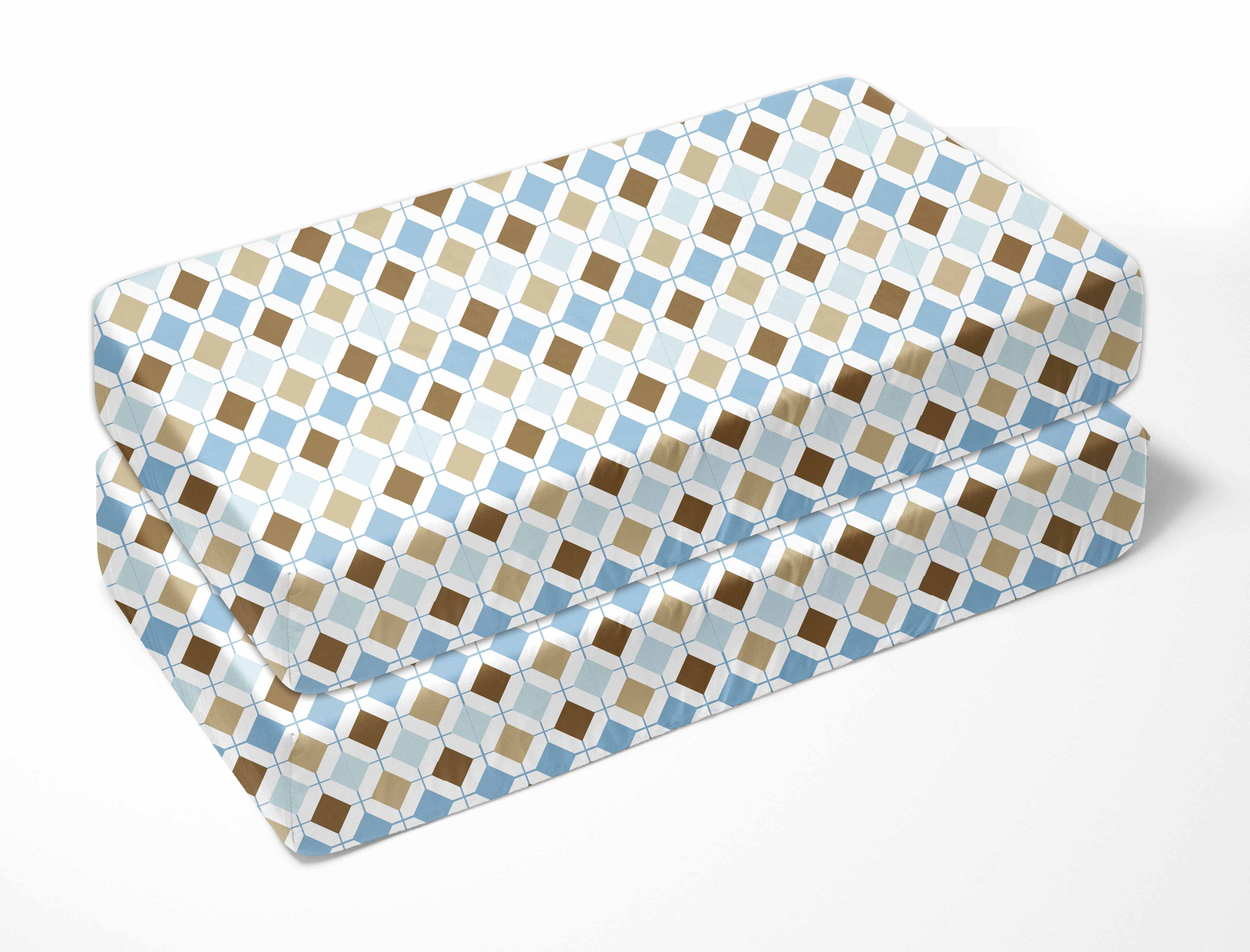 Bacati - Crib or Toddler Bed Fitted Sheet, Mod Diamonds/Stripes, Aqua/Teal/Beige/Brown