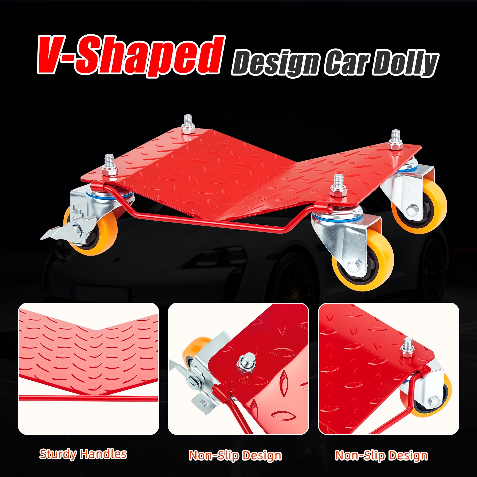 5500 lbs Tire Wheel Dolly Car Set of 4, Heavy Duty Robust & Durable Steel Car Mover with Antiskid Plate & 360 Degree Rotatable Wheel, Red