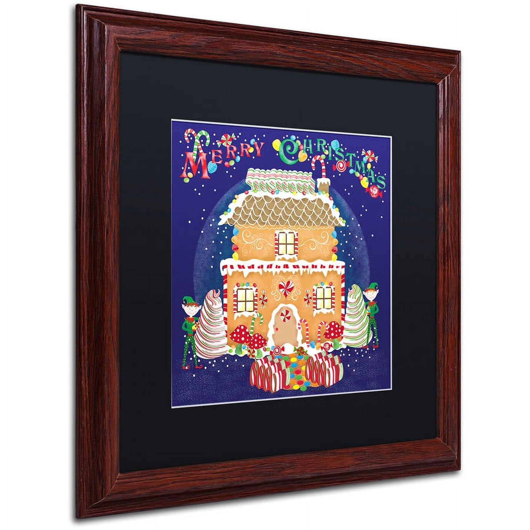 Trademark Fine Art "Xmas Gingerbread House" Canvas Art by Lisa Powell Braun, Black Matte, Wood Frame