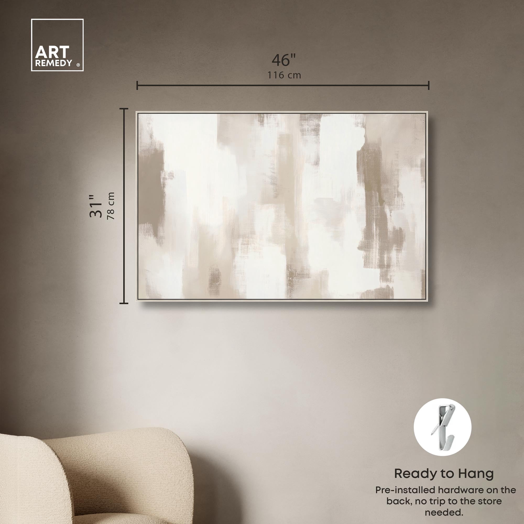 Art Remedy Neutral Abstracts Canvas, 45" x 30", Silver Frame, Winter Mist II