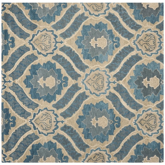 SAFAVIEH Wyndham Evan Damask Floral Area Rug, Blue/Grey, 7' x 7' Square