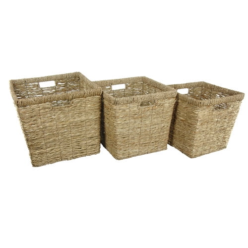 Oriental Furniture 3 Piece Hand Woven Rush Grass Basket Bin Set