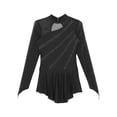 thumbnail image 4 of TiaoBug Women Rhinestone Figure Skating Dance Dresses Long Sleeve Sheer Mesh Lyrical Dress Black XXL, 4 of 7