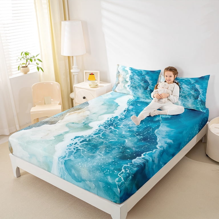 Manfei Ocean Theme Bed Sheets Set Twin Size,Sea Beach Bedding Sets
