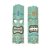 Things2Die4 Set of 2 Polynesian Tiki Mask Wall Hangings - 20" - Aqua Blue