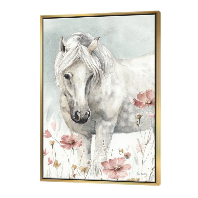 Aquarelles Chevaux Sauvages Roses - Toile Encadrée de Ferme