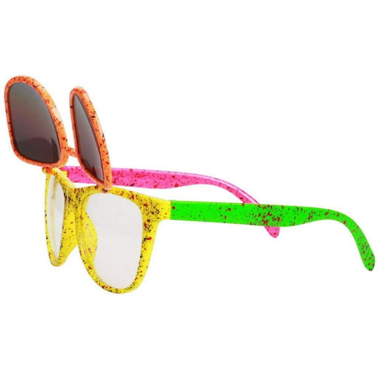 80s Neon Novelty up Sunglasses Double Lens Glasses Club Costumes