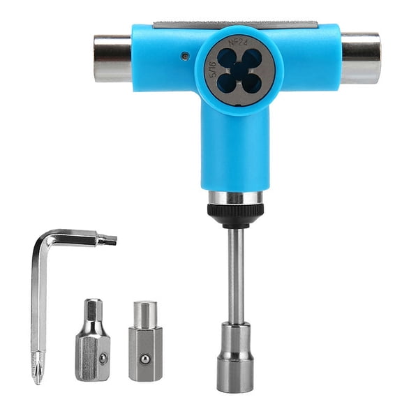 Generic Kit d'Outils de Maintenance de Planche à Roulettes Compact Multifonctionnel avec Clé en T et Extracteur de Roulement, Bleu