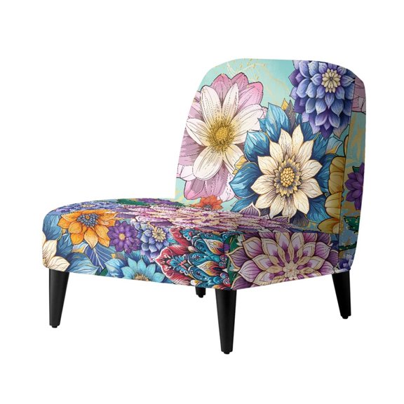 HELLHERO Flower Pattern Stretch Elastic Bottom Armless Accent Chair Soft Cover with Stain Protection, Dustproof Armless Chair Slipcover