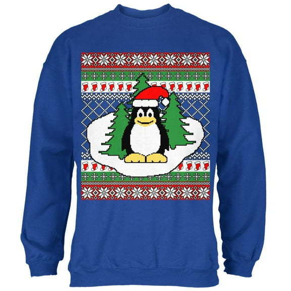 Penguin on Ice Ugly Christmas Sweater Mens Sweatshirt Royal SM