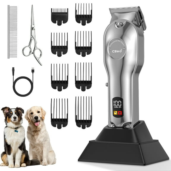 Dog Clippers for Grooming for Thick Heavy Coats, Professional Pet Grooming Clippers Supplies Kit Low Noise Rechargeable Stainless Steel Hair Trimmer with Ceramic Blade for Dogs Cats Animals