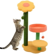 DENTRUN Cat Scratching Post 26", Cat Claw Scratcher with Platform, Natural Sisal Cat Tree with Perch Dangling Ball, Cat Tower, Cat Tower for Indoor Cats Kittens