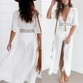 thumbnail image 2 of Womens Lace Patchwork Long Cape Cardigan Lightweight Beach Cover Up, Tie-Front Swimsuit Kimono, Resort Vacation Smock Coat, 2 of 9
