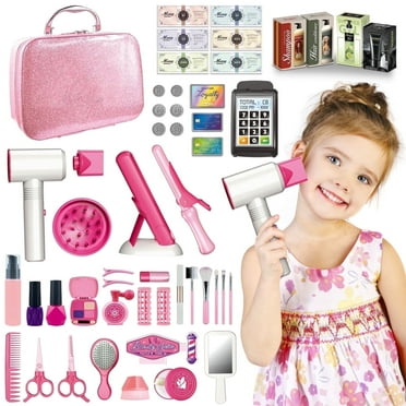 FLOOYES Kids Makeup Toy Set, Pretend Play Hair Salon Toys for Girls 3-12 Age Birthday Gift