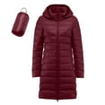 thumbnail image 2 of Women's Slim Fit Mid-Length Puffer Coat, Detachable Hood Down Jacket, Long Sleeve Zipper Jacket, Casual Winter Coat, Warm Tapered Coat Wine XXXXXL, 2 of 4