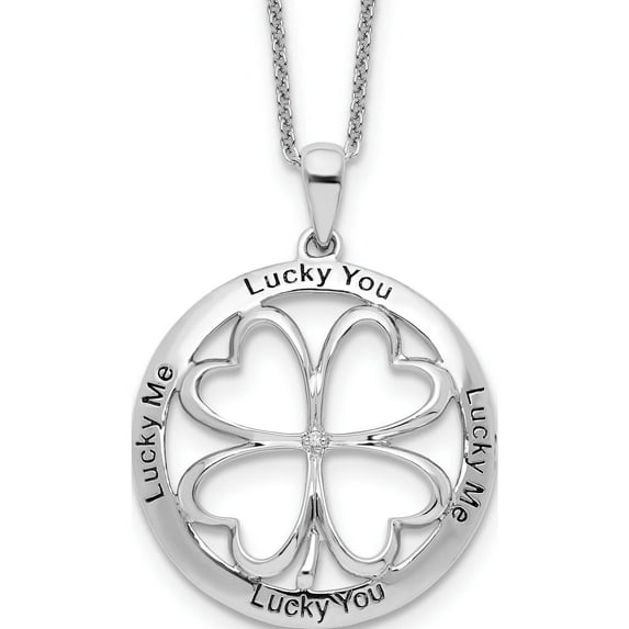 Sterling Silver Cz Antiqued Lucky Me, You 18In Necklace Made In Thailand qsx289