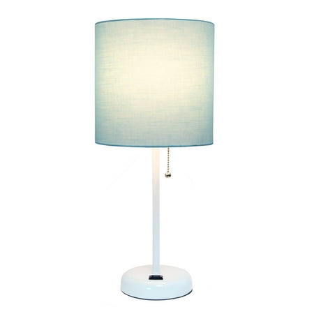 Limelights - Stick Lamp with Charging Outlet and Fabric Shade - White/Aqua