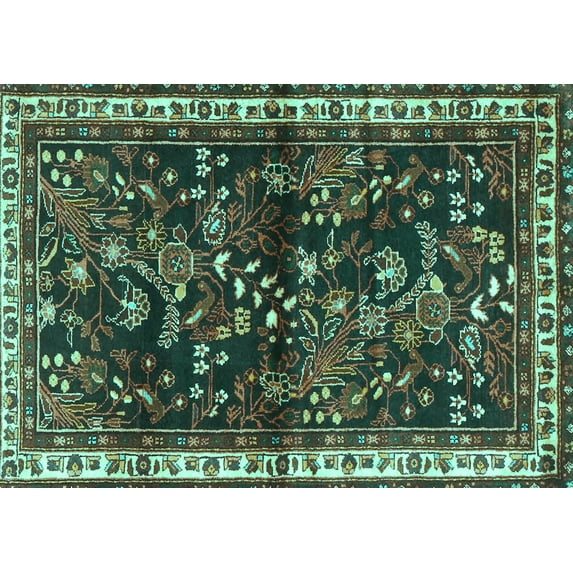Ahgly Company Indoor Rectangle Persian Turquoise Blue Traditional Area Rugs, 2' x 5'