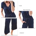 thumbnail image 4 of Mono de pierna ancha de manga corta con cordones y cuello en V Poliéster Moda Casual Ropa de mujer Azul S, 4 of 5