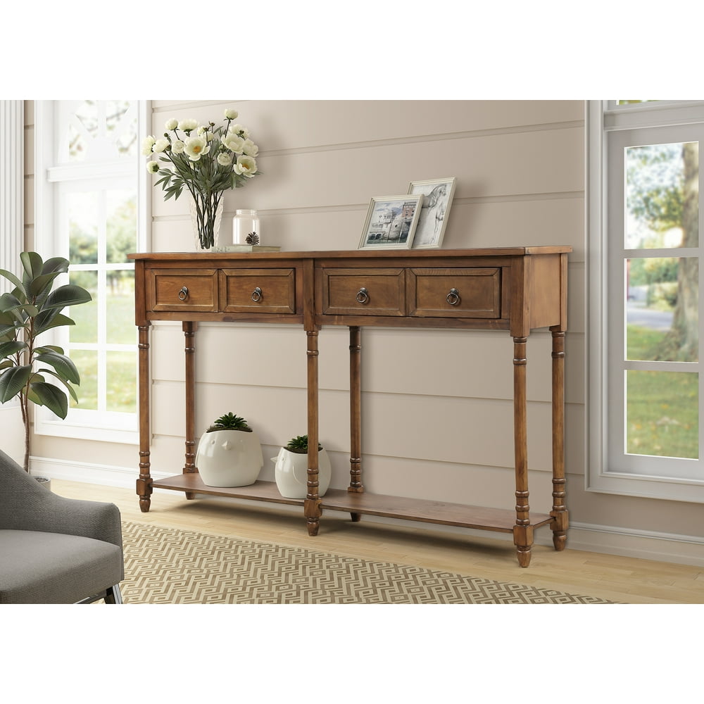Tall Console Table with 4 Storage Drawers, 58'' x 11'' x 34'' Wood