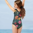 thumbnail image 3 of FOR U DESIGNS Hibiscus Flowers V Neck Bathing Suit for Kids Teens Girls Breathable Polyester Gymnastics Leotards Comfy One Piece Swimwear Size 7-8, 3 of 8