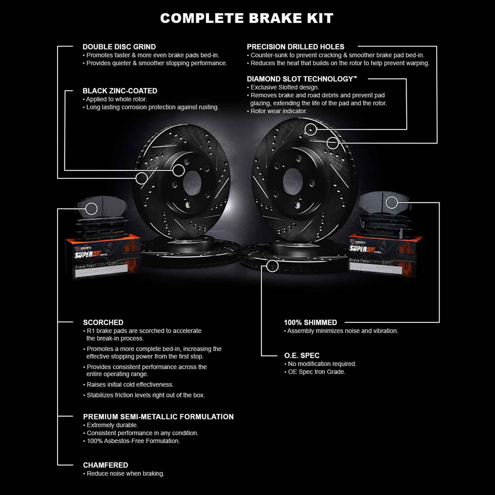 R1 Concepts Front Rear Brakes and Rotors Kit |Front Rear Brake Pads| Brake Rotors and Pads| Super Duty Brake Pads and Rotors WHXN2-48122