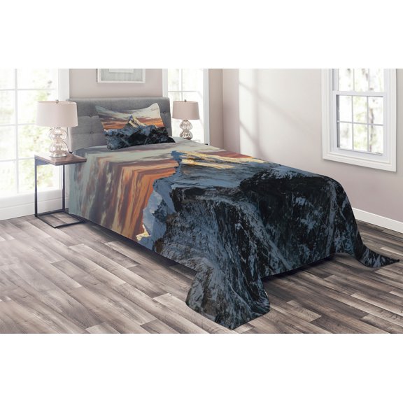 Ambesonne Colorful Quilted Coverlet 2 Pcs, Mountain Nepal Everest, Twin Size, Multicolor