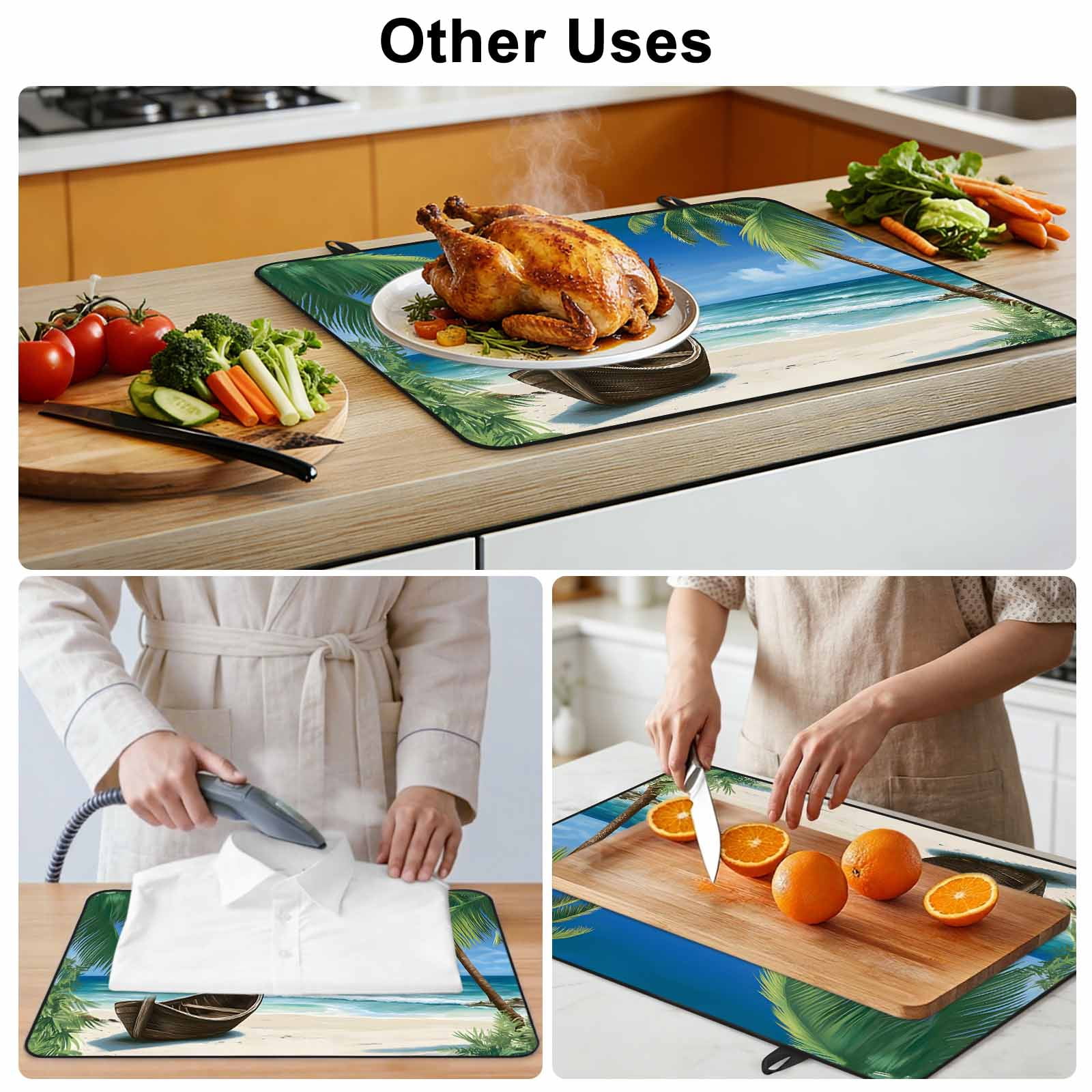 Ocean Beach Stove Top Cover for Electric Stove, Heat-proof & Non Slip Glass Top Stove Cover Protector, Blue Coastal Palm Tree Nautical Sailboat Kitchen Flat Cooktop Rubber Mat 24x21 Inches