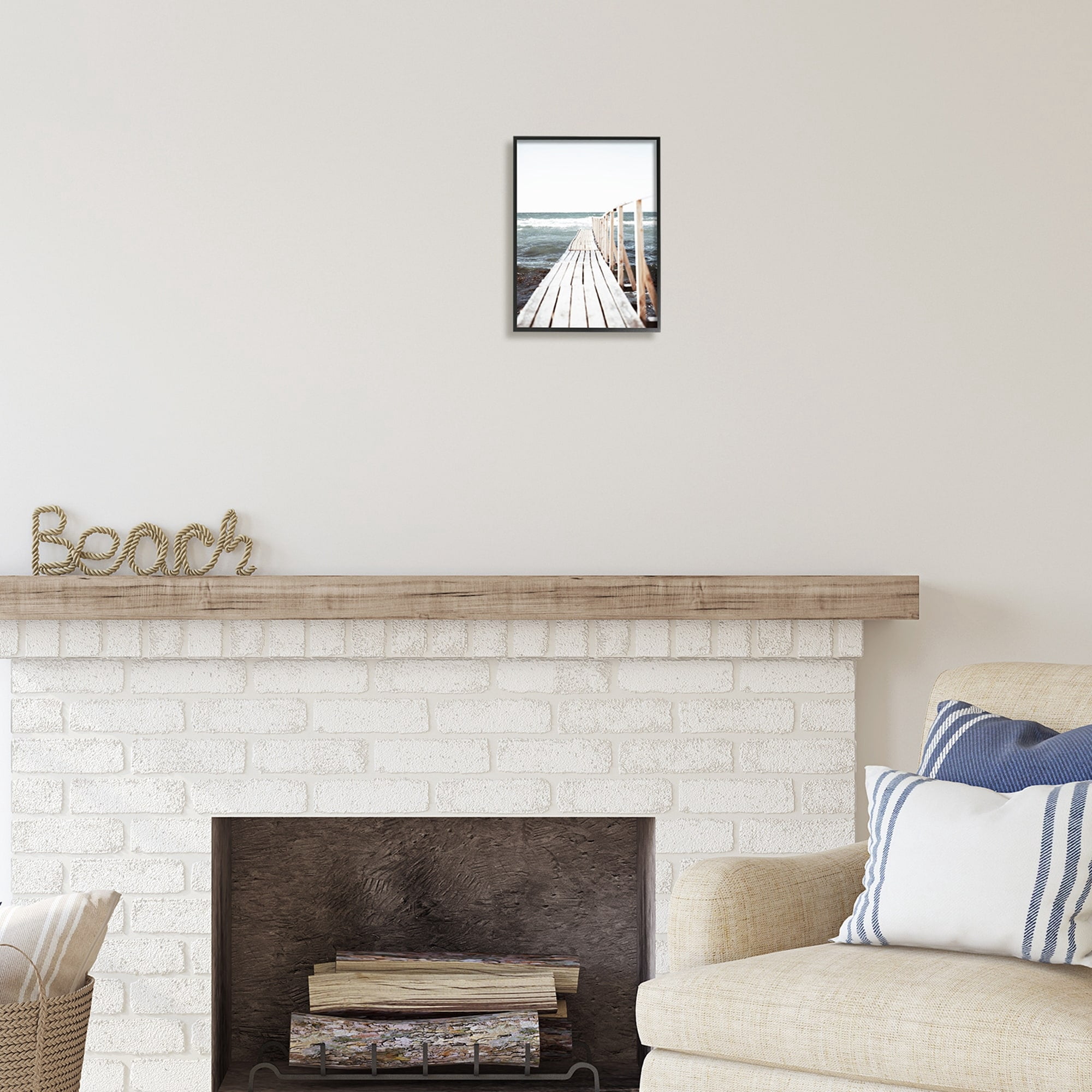 Stupell Industries Ocean Bay Dock Boardwalk Horizon Coastal Photography White Framed Art Print Wall Art