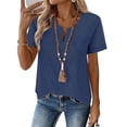 thumbnail image 2 of Ashirexll Short Sleeve Shirts for Women, Textured Button Slim Short Sleeve Casual Solid Color Top, 2 of 7