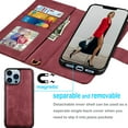 thumbnail image 6 of Tiflook Wallet Case For iPhone 13 Pro (6.1 inch) 2021, Premium Vegan Leather [RFID Blocking] [Detachable Magnetic Removable] Cash ID Credit Card Holder Slots Carrying Flip Cover Strap - Wine Red, 6 of 7