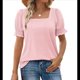 thumbnail image 1 of Tops para Mujer, Camisetas Informales de Verano con Cuello Cuadrado y Mangas con Volantes Rayas Rosas XL, 1 of 8