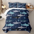 thumbnail image 2 of meiyoeat Cartoon Shark Whale Shark Ocean Bed Spread Queen for Boys Girls, Starfish Sea Marine Queen Coverlet Set, Navy, 3-Piece, 2 of 7