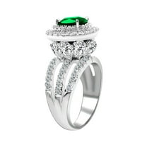 Uloveido Fashion Large Simulated Emerald Statement Halo Ring with Round Green Crystal for Women Party Anniversary RJ213 (Size 6)