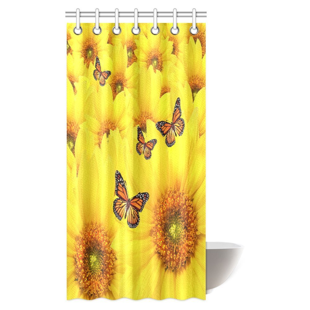 MYPOP Sunflower Shower Curtain, Sunflower Flowers Atop One Another