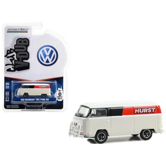 1969 Volkswagen Type 2 Panel Van White with Black and Red Stripes "Hurst Shifters" 1/64 Diecast Model Car by Greenlight