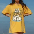 thumbnail image 2 of Oversized Retro Christian Beach T-Shirt – “All I Need Is Jesus and the Beach” Sunset Graphic Tee, Trendy Summer Faith Shirt, 2 of 5