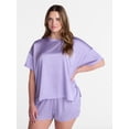 thumbnail image 2 of Joyspun Women’s Short Sleeve Stretch Satin Top and Shorts Pajama Set, 2-Piece, Sizes XS-3X, 2 of 6