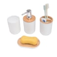 thumbnail image 3 of Dispensador de jabón para loción, juego de accesorios de baño, jabonera de madera de resina, soporte para cepillo de dientes, vaso, bomba, botella, taza, negro o blanco, 1 unidad, 3 of 4