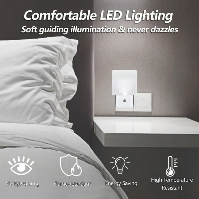 LED Motion Sensor Night Light Energy Saving LED Night Lamp Plug in Motion Sensor Lights White Light Motion Activated LED Night Light Intelligent Light-Control Nightlight for Hallway