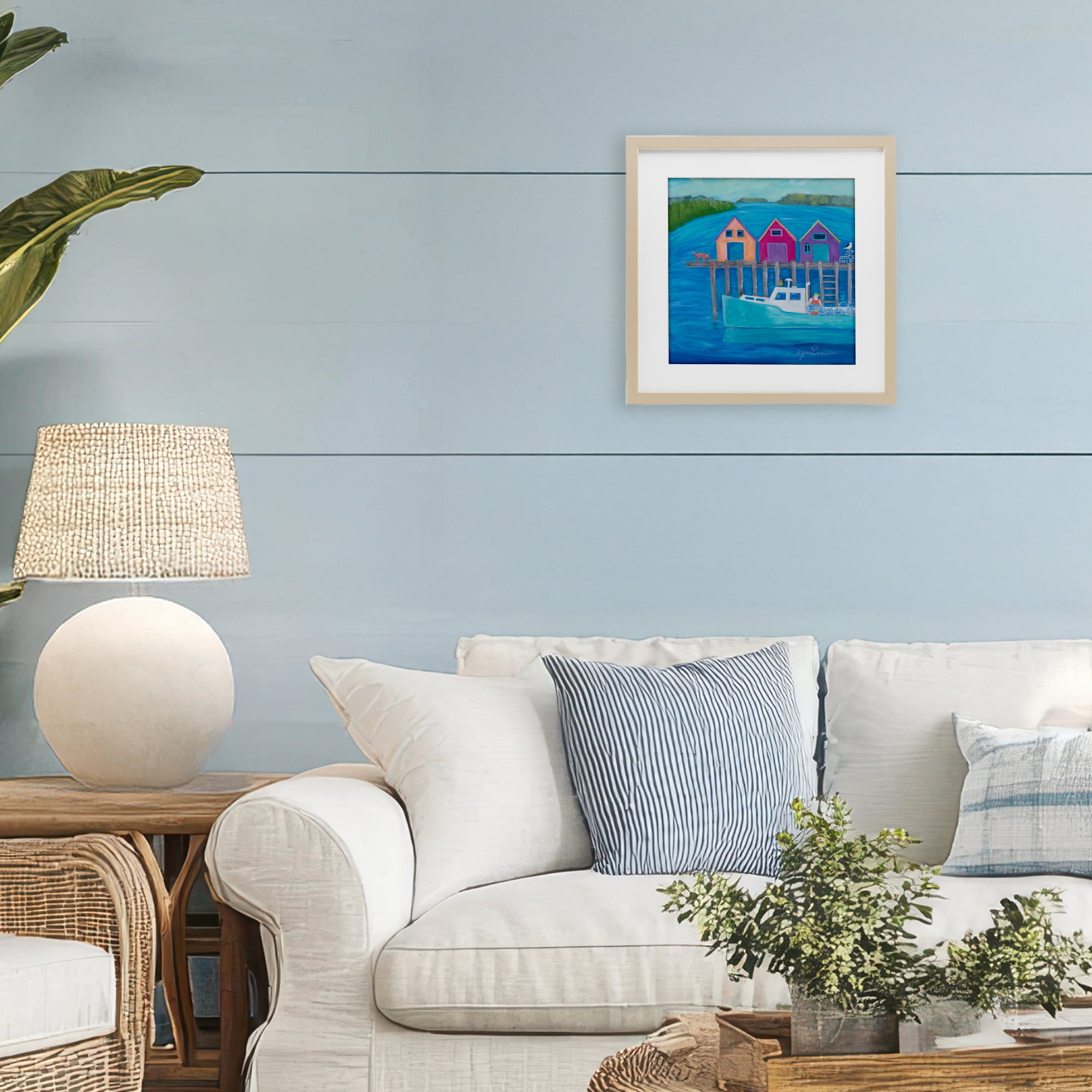 Stupell Industries Work Day at Seaside Village Birch Framed Print Under Glass, design by Lynn Ericson Fine Art