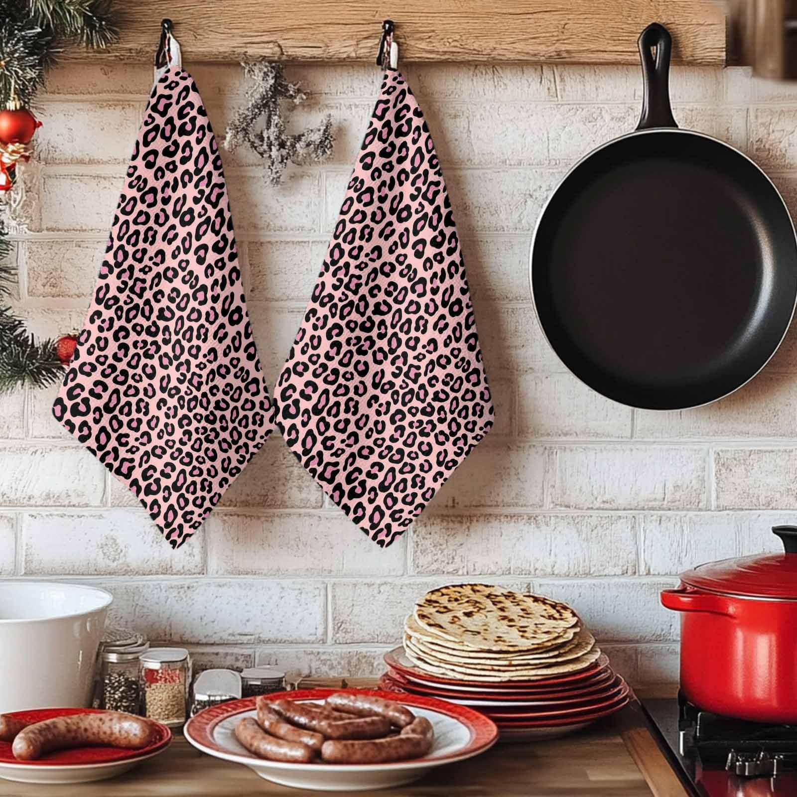 Pink Black Kitchen Towels Set of 3, Elegant Modern Abstract Art Luxury Absorbent Dish Towels for Kitchen, Microfiber Hand Towel, Quick Drying Tea Towel for Cleaning Decorative Dishcloths