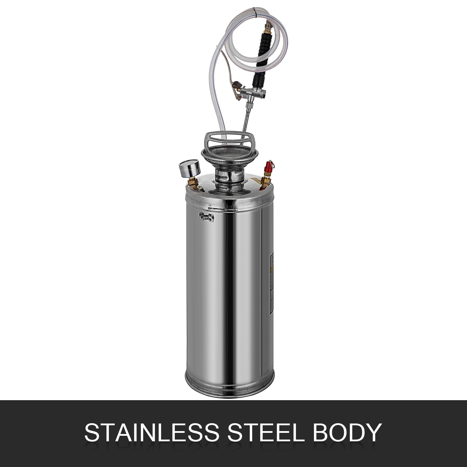 VEVOR 2Gal Stainless Steel Sprayer, Set with 20’’ Wand& Handle& 3.3’’ Reinforced Hose, Hand Pump Sprayer with Pressure Gauge&Safety Valve, Adjustable Nozzle Suitable for Gardening and Sanitizing
