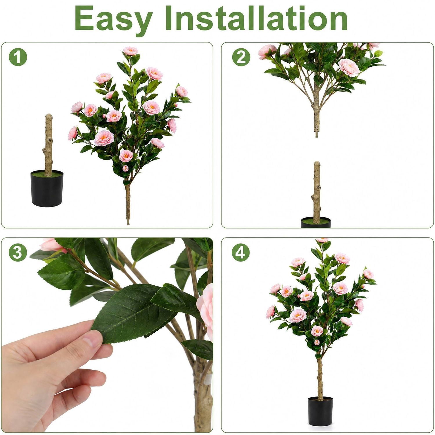 Easy4Home 3.3FT Artificial Flower Plant Fake Camellia Tree Potted Indoor, Pink