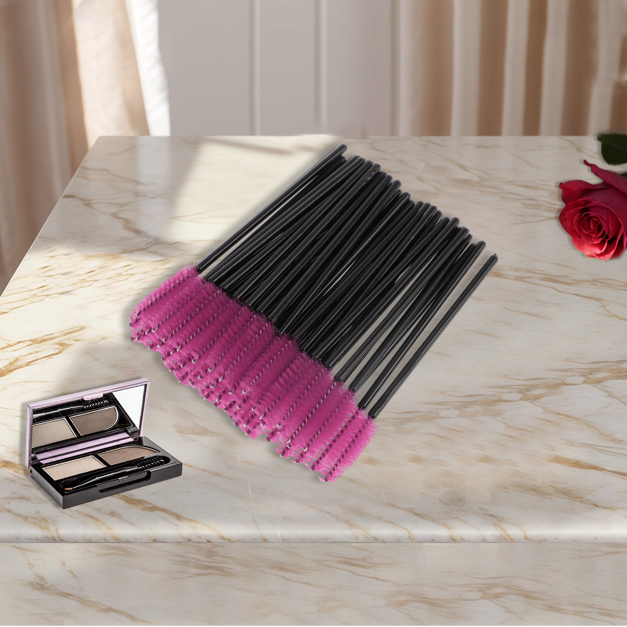 Unique Bargains Convenient Eyebrows Brushes for Travel 50 Pcs Black, Rose Red