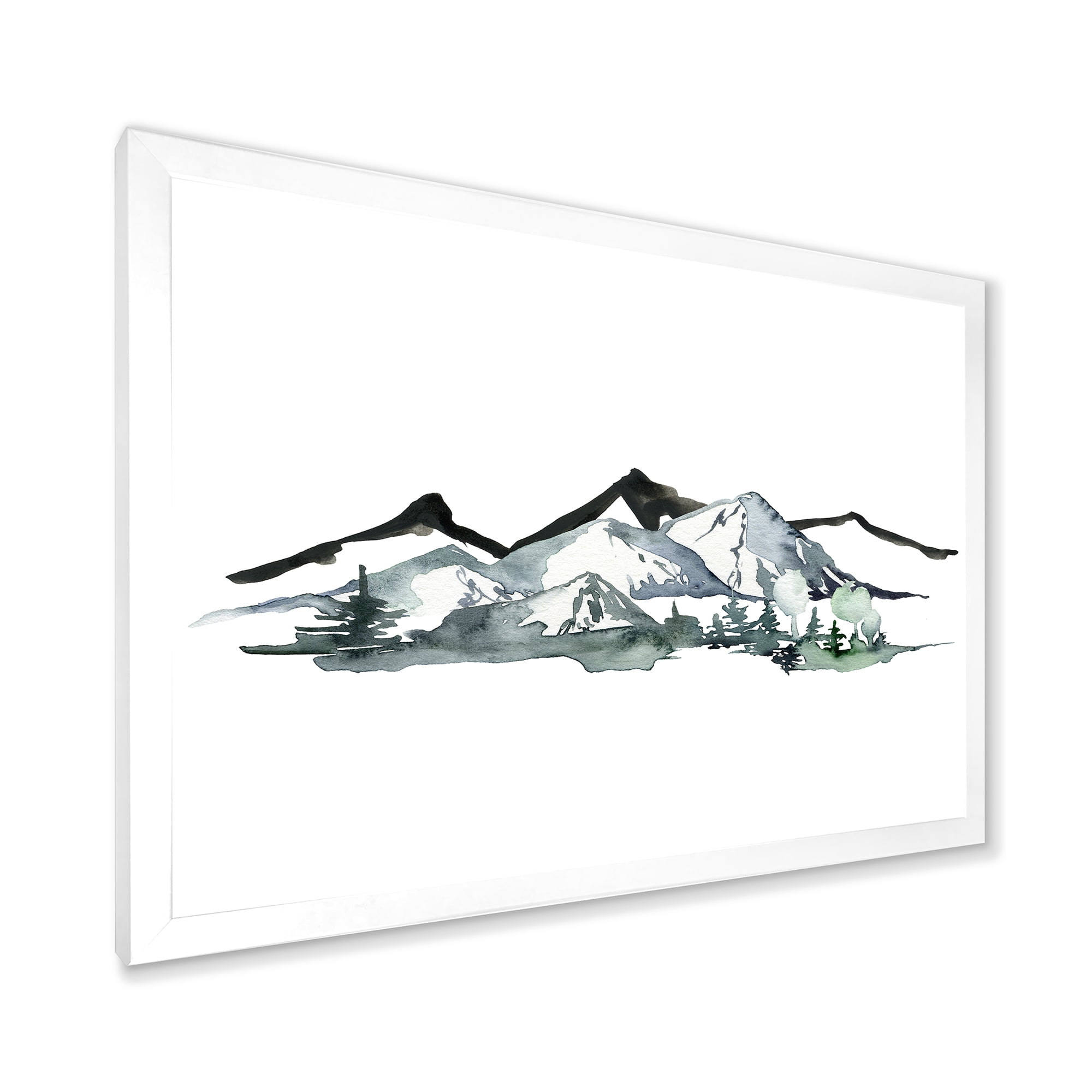 Designart 'Minimalistic Fir Forest and Winter Mountains I' Modern Framed Art Print