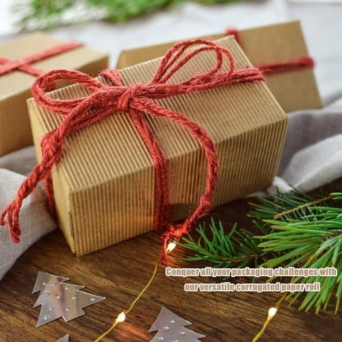 Corrugated Cardboard Roll 12 x 394 Inch Singleface Corrugated Paper Roll Heavy Duty Large Corrugated Wrap Paper Sheet for Christmas Gift Packing, Storage, Shipping, DIY