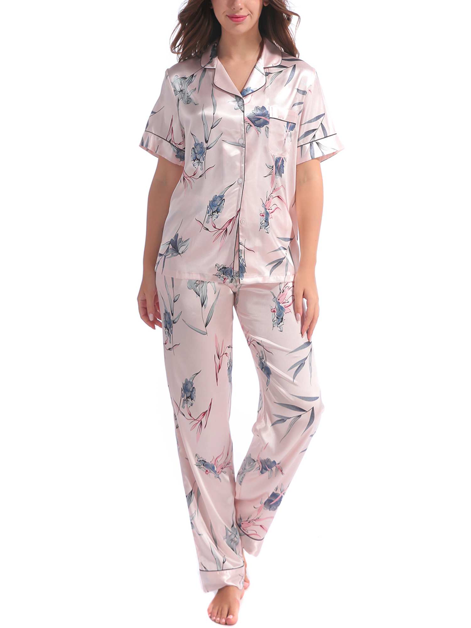 Unique Bargains Women's 2pcs Floral Button Down Pajama Set Nightwear